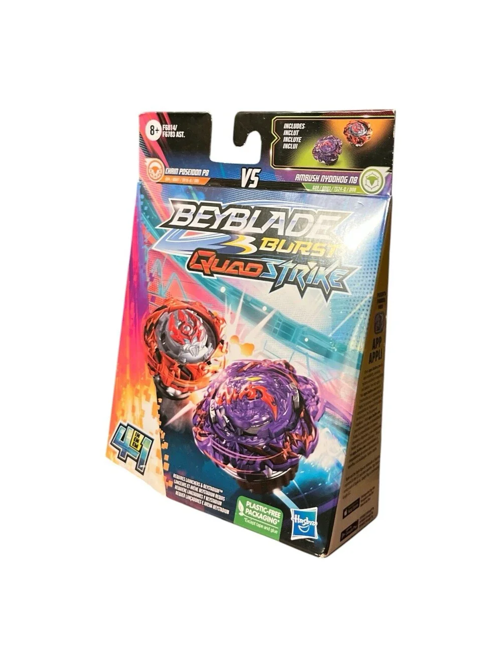 Hasbro Beyblade Burst QuadStrike Dual Pack Chain Poseidon P8 Ambush Nyddhog N8